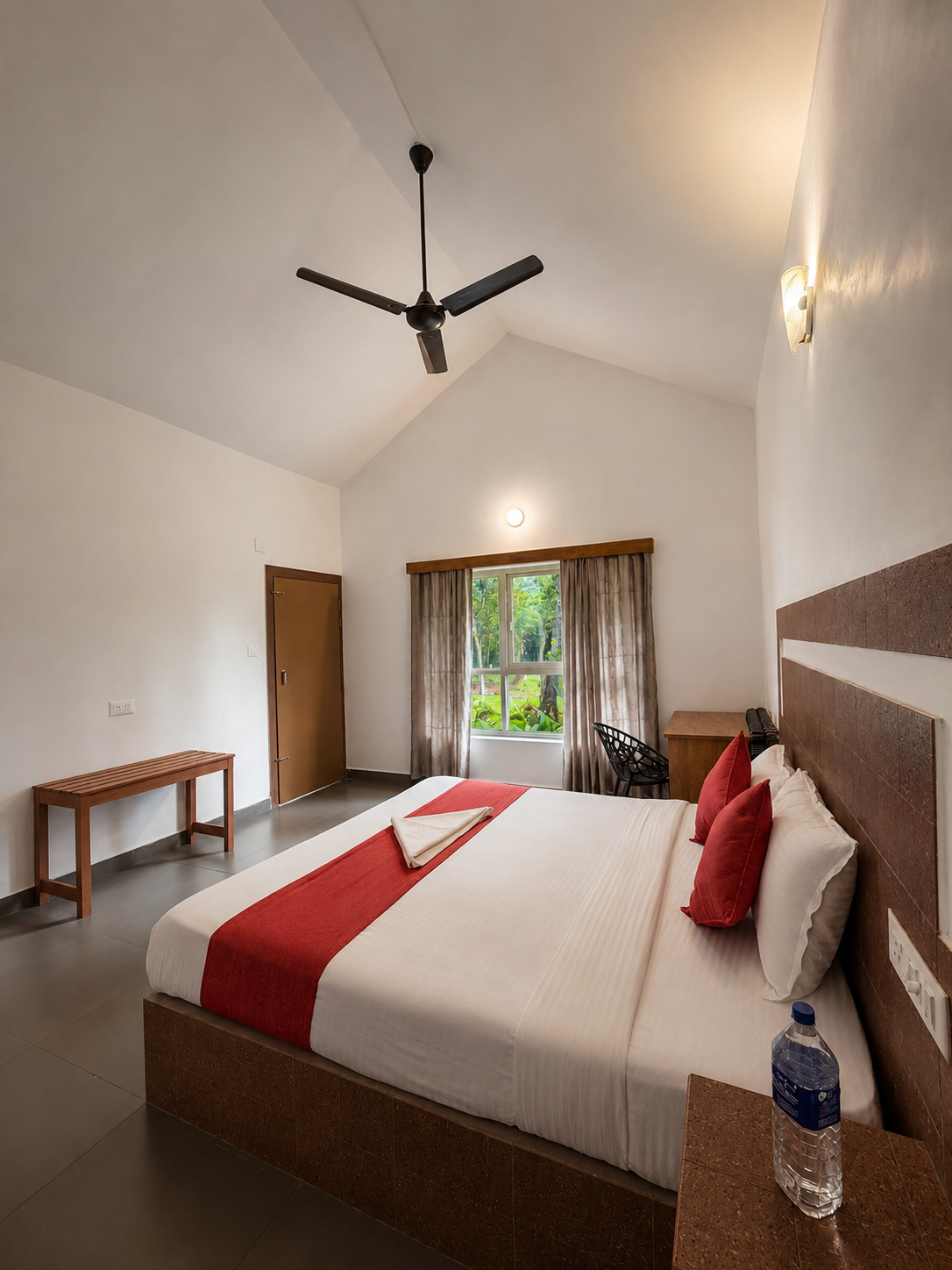 Family bedroom with a garden-facing window